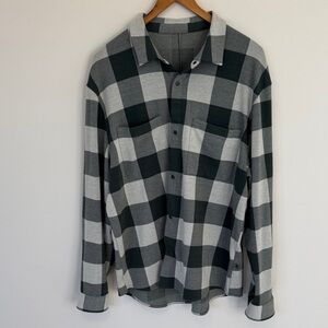 lululemon Men's Soft Knit Button-Down Overshirt Plaid Sage Size XXL